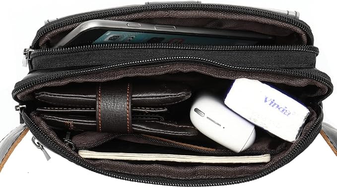 Hebetag Leather Waist Pack Fanny Bag for Men Women Outdoor Travel Sports Running Walking Hiking Hip Bum Belt Slim Cell Phone Purse Casual Waist Wallet Pouch (#13Black)