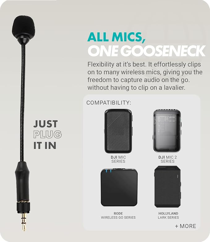 Movo MV-M101 Gooseneck Omnidirectional Lavalier Microphone- Compatible with DJI Mic/Rode Wireless Go Series Wireless Transmitters - Lapel Mic for Interviews and Content Creators (TRS 3.5mm)