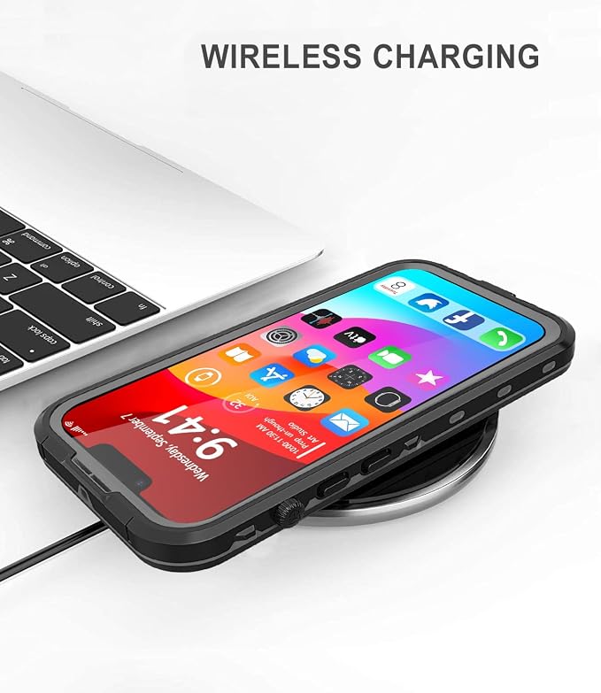 Design for iPhone 14 Waterproof Case, Full Body Shockproof Dust Proof Phone Case Cover with Screen Protector - Black