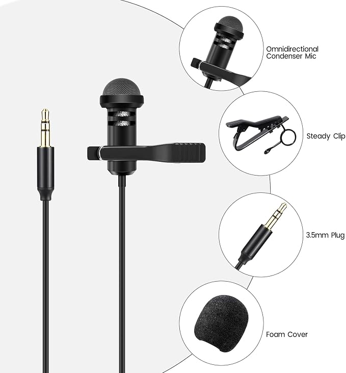 weishan Media Mod Mic for GoPro HERO11 10 9 Black Action Camera, Lavalier Lapel Videomic Clip-on Microphone Compatible with GoPro Pro 3.5mm Mic Adapter for Vlogging, 5ft