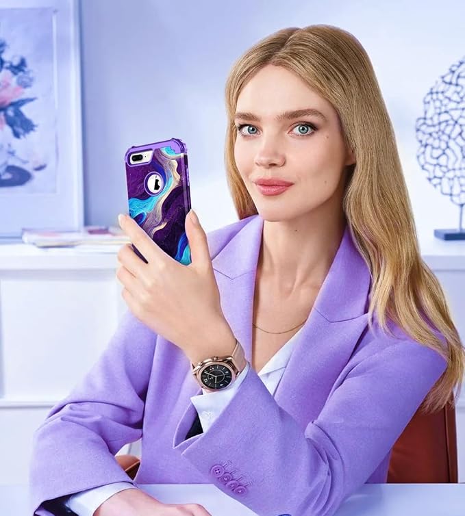 Hocase Heavy Duty Shockproof Protection Hard Plastic+Silicone Rubber Hybrid Protective Case for iPhone 7 Plus/iPhone 8 Plus - Blue Purple Marble