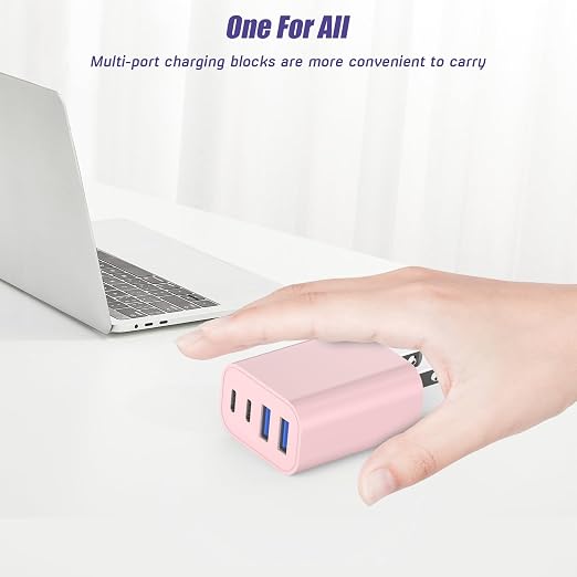 USB Fast Charging Block, 4-Port 40W Charge Adapter Pink iPhone Apple USB C | Multiport Type C Fast Charger Plug for iPhone 17/17 Air/16e/16 Pro/16 ProMax/15/14/13/12,iPad Pro/iPad Air,iPad mini,iPad