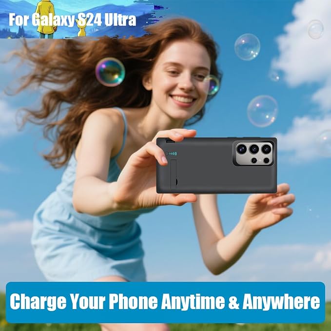Sitong Upgraded Battery Case for Samsung Galaxy S24 Ultra, 5000mAh Rechargeable Extended Battery Charging Charger Case, Add 100% Extra Juice, Not Compatible with S24 or S24+ (6.8 inch) Black