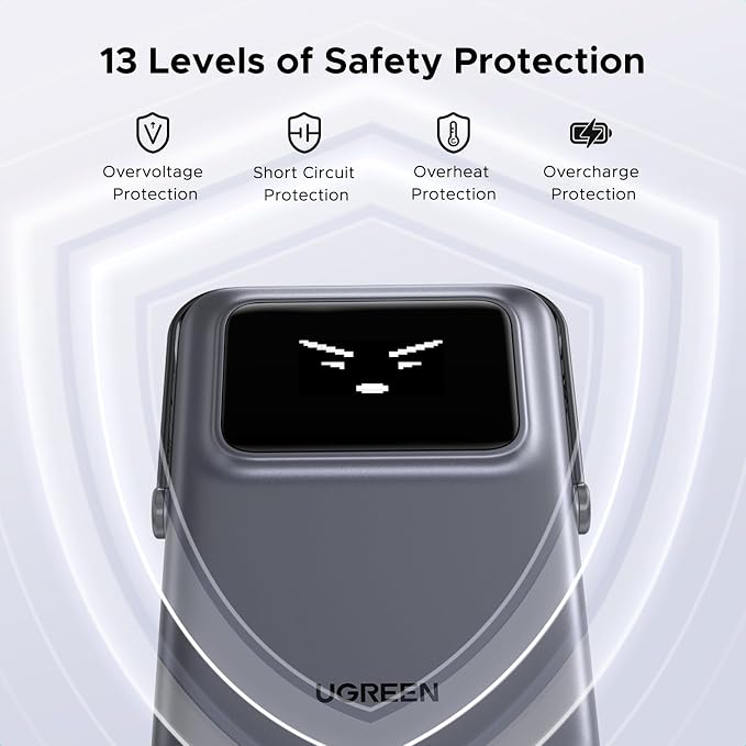 UGREEN Uno 10000mAh Magnetic Portable Charger, Qi 7.5W Wireless Power Bank, PD 20W USB C Battery Pack with Foldable Stand and TFT Display MagSafe Compatible iPhone 17/16 /15/14/13/12 Series, Black