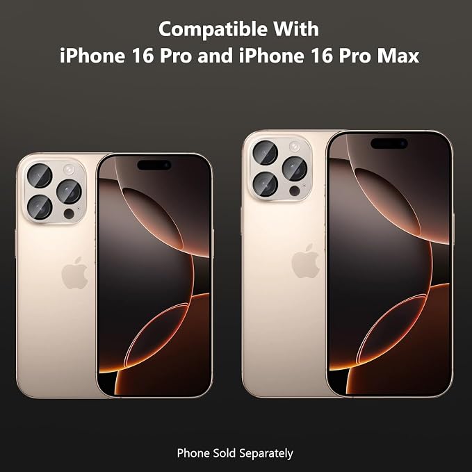 SAHARA - Ultra-Strong Camera Lens Protector for iPhone 16 Pro/16 Pro Max (2-Pack), Desert Titanium, (ZD00164)