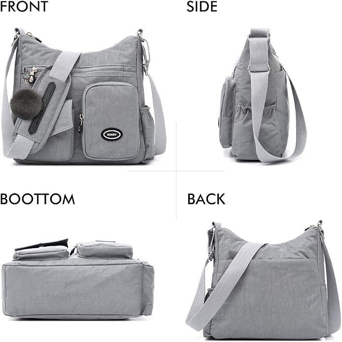 SUKRY Nylon Crossbody Bag for Women with Anti theft RFID Pocket, Waterproof Shoulder Bag Travel Purses and Handbag