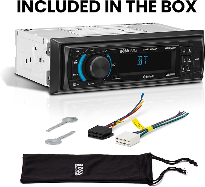 BOSS Audio Systems 625UAB Single DIN Car Stereo with Bluetooth - No CD DVD Player, AM/FM Radio Receiver, Aux Input, USB