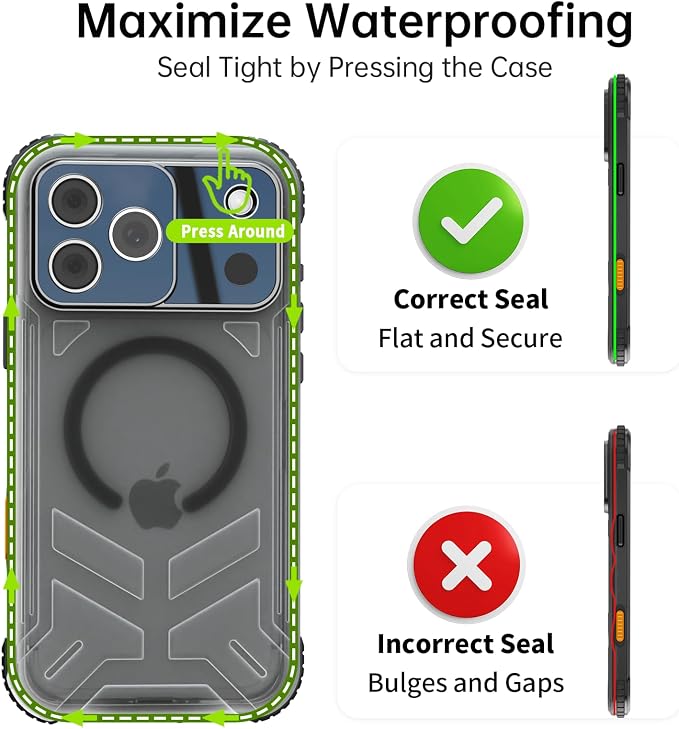 for iPhone 17 Pro Waterproof Case, Fit for Magsafe, IP68 Full Body Shockproof Dustproof, Built-in Camera Control and Screen Protector, 16FT Heavy Duty Military, 6.3" Black