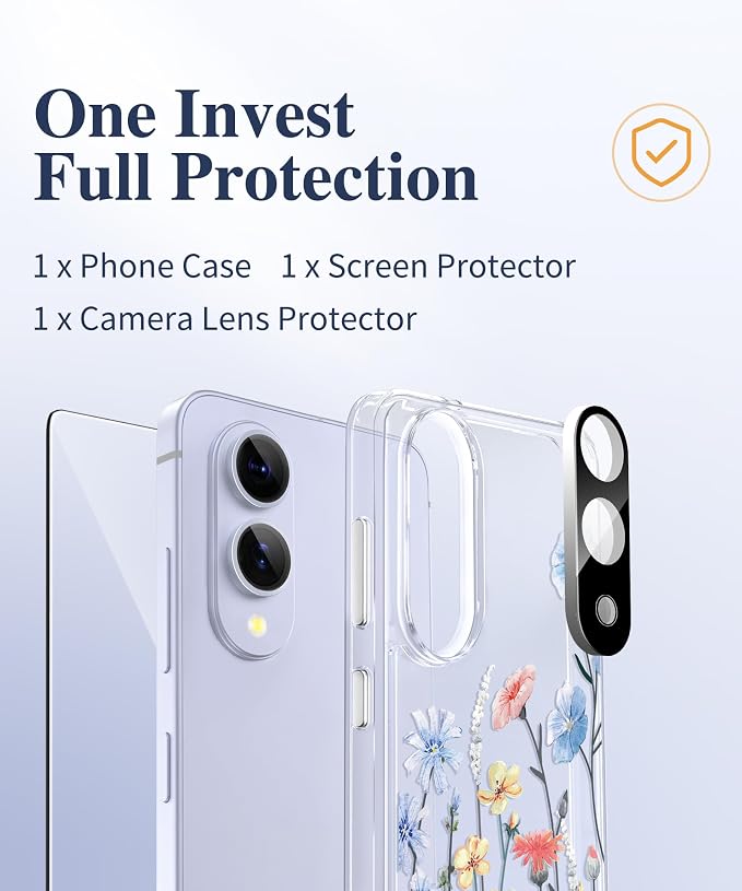 GVIEWIN for Samsung Galaxy S25 Edge Case, Clear Floral Shockproof Protective Women Phone Case, Non-Yellowing, Screen&Camera Lens Protector for Galaxy S25 Edge 6.7",Aconite/Light Blue