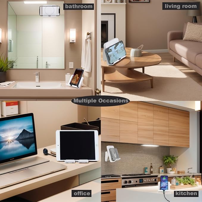 Shower Phone Holder, Wall Mount Cellphone Stand with 3pcs Adhesive Pads, Adjustable & Portable Mirror Smartphone Wall Holder, Desktop Phone Mount Stand for Bathroom Bedroom Kitchen or Dorm