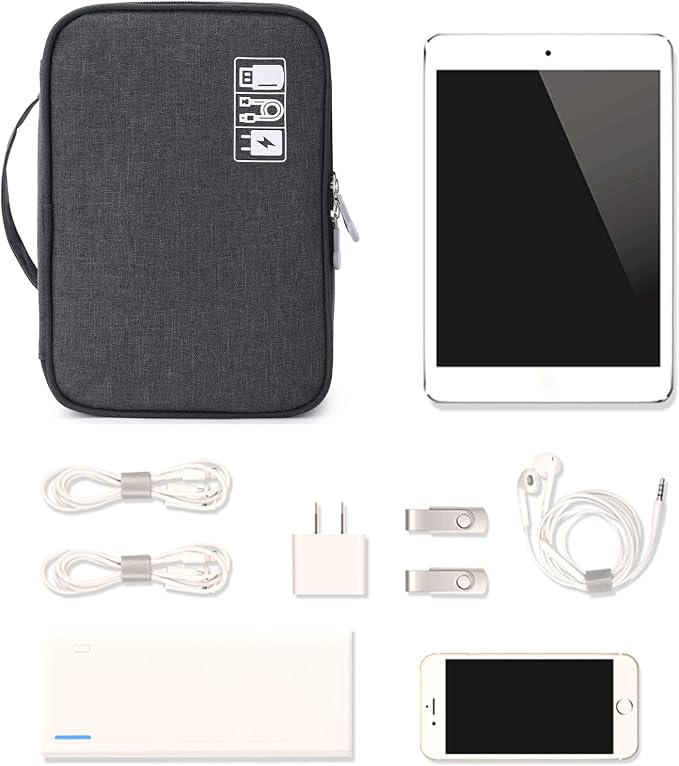 Lanola Custom Personalized Travel Cable Organizer Bag, Electronic Accessories Case Portable Double Layer Cable Storage Bag with DIY Dividers & Custom Photo Text for Men Women (Black)