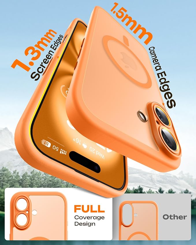 TOCOL for Phone 16 Case, Compatible with Magsafe Charger, Full Camera Protection, Drop Protection, Translucent Matte Phone Case for iPhone 16 6.1 inch (Orange)