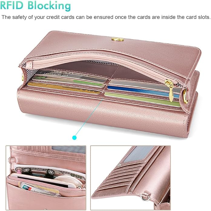 nuoku Women Small Crossbody Bag Cellphone Purse Wallet with RFID Card Slots 2 Straps Wristlet