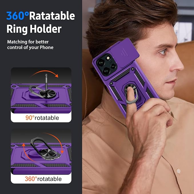 Weycolor for Moto G Stylus 2025 Case with Camera Lens Cover, HD Screen Protector, 10 FT Military Grade Drop Protection, Magnetic Ring Holder Kickstand Protective Phone Case, Deep Purple
