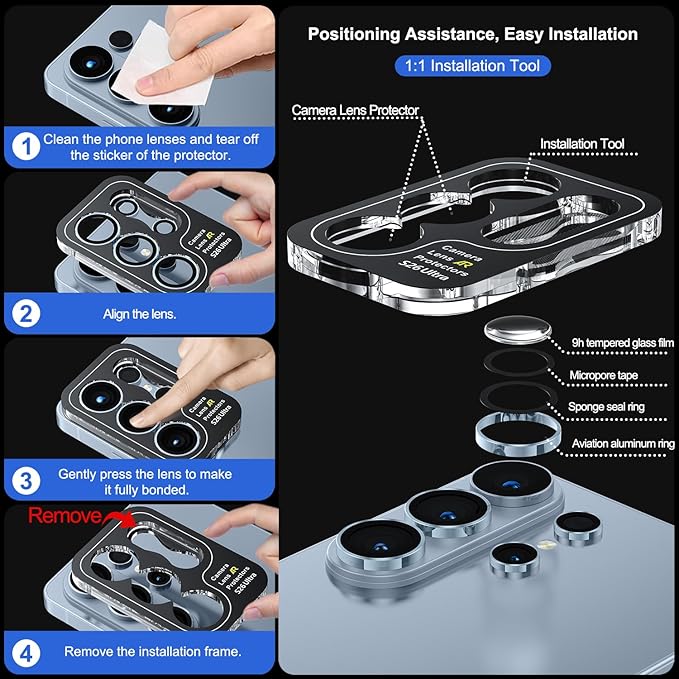 WSKEN for Samsung Galaxy S26 Ultra Camera Lens Protector - Ultra Thin Case Friendly, 9H Shatterproof Tempered Glass with Anti Scratch Metal Circle Camera Screen Protector Cover Accessories, Blue