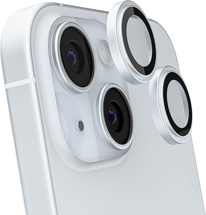 Ghostek Tempered Glass Camera Lens Protector for iPhone 15 & 15 Plus, 9H Hardness, Scratch Resistant, Anti-Fingerprint, HD Clear Camera Cover for Apple iPhone 15 & Apple iPhone 15 Plus (Blue)