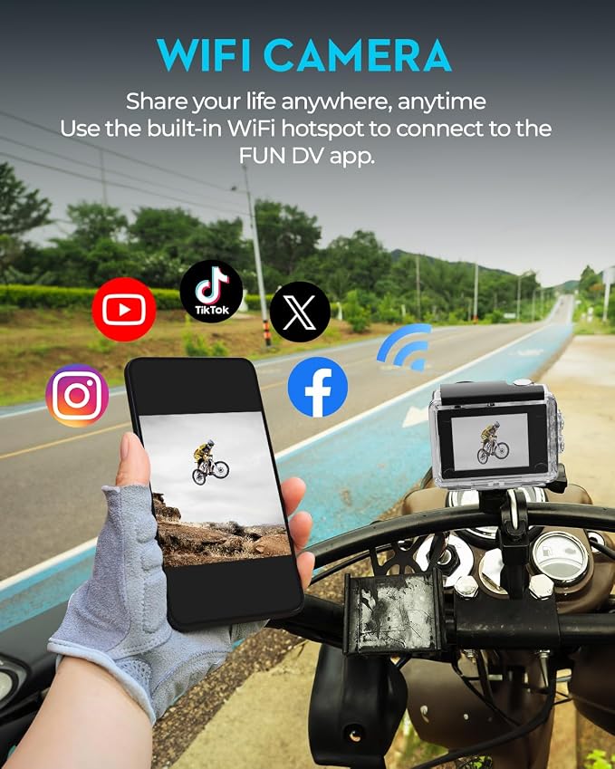 Action Camera 4K30fps with 64G SD Card,HD Waterproof Camera 131ft Underwater Cameras 20MP Pre-recording WiFi Camera 170° Remote Control Sports Cameras with 2 Batteries Helmet Mount Accessories Kits