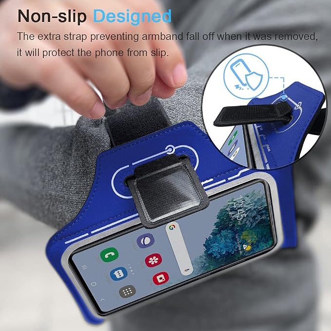 JEMACHE Armband for Samsung Galaxy S26 S25 S24 S23 S22 Ultra/Plus/FE, Gym Running Workouts Arm Band with Earbuds Holder (Nav Blue)