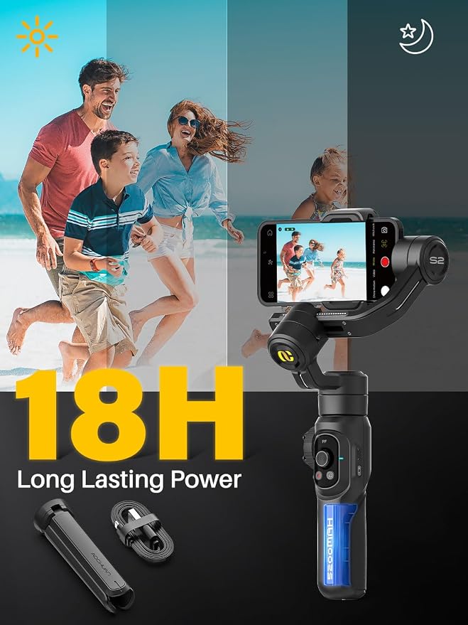AOCHUAN Professional Gimbal Stabilizer for Smartphone,Built-in 18CM Extension Rod and Powerful Fill Light,360°Inception,Face&Object Tracking Stabilizer,3-Axis Gimbal for iPhone& Android-Smart S2