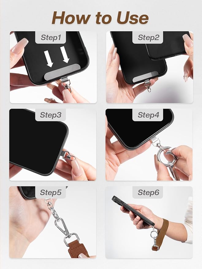 Clip and Go Strap for Phone with Wallet Crossbody Phone Lanyard Adjustable and Detachable RFID Wristlet Wallet with ID Window and Zipper, Brown Large