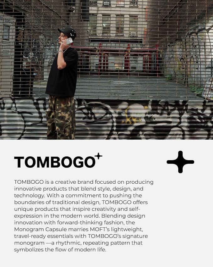 MOFT Phone Tripod Stand Selfie Stick x Tombogo for iPhone, Multi-Angles iPhone Stand, Lightweight & Portable Phone Holder, Strong Magnets, MOVAS Vegan Leather, Cement (Without Card Slot)