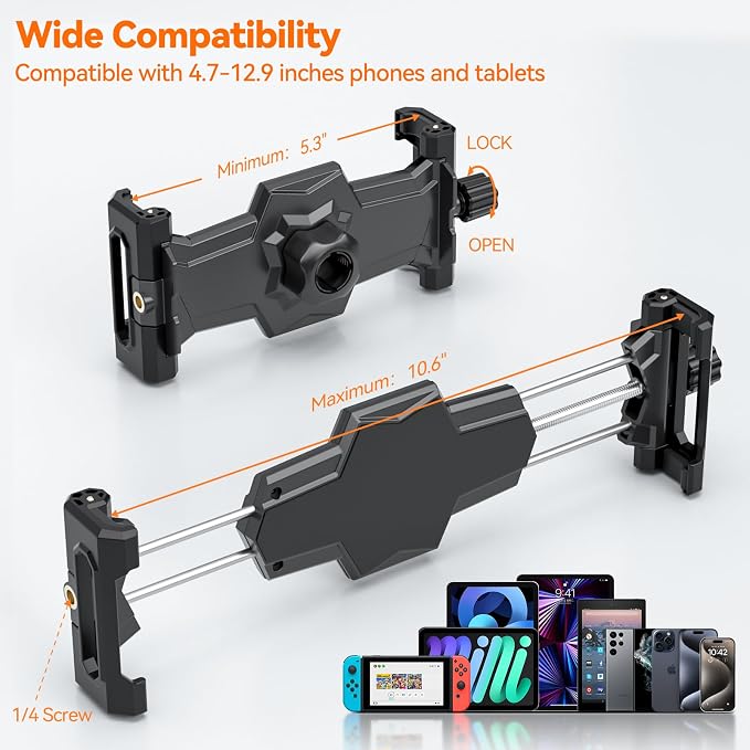 KDD Car Headrest Tablet Holder Mount, 360°Adjustable iPad Stand for Car Back Seat and Desk, Road Travel Essentials Accessory Compatible with iPad Pro,Air, Switch, Galaxy, 4.7-12.9" Phone and Tablet