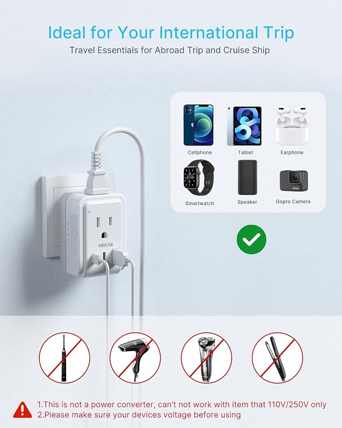 3 Pack South Africa Travel Plug Adapter, VINTAR Foldable Type M Adapter with 2 AC Outlets 3 USB Ports(2 USB C), Africa Travel Essentials for US to South Africa Namibia Nepal Malaysi