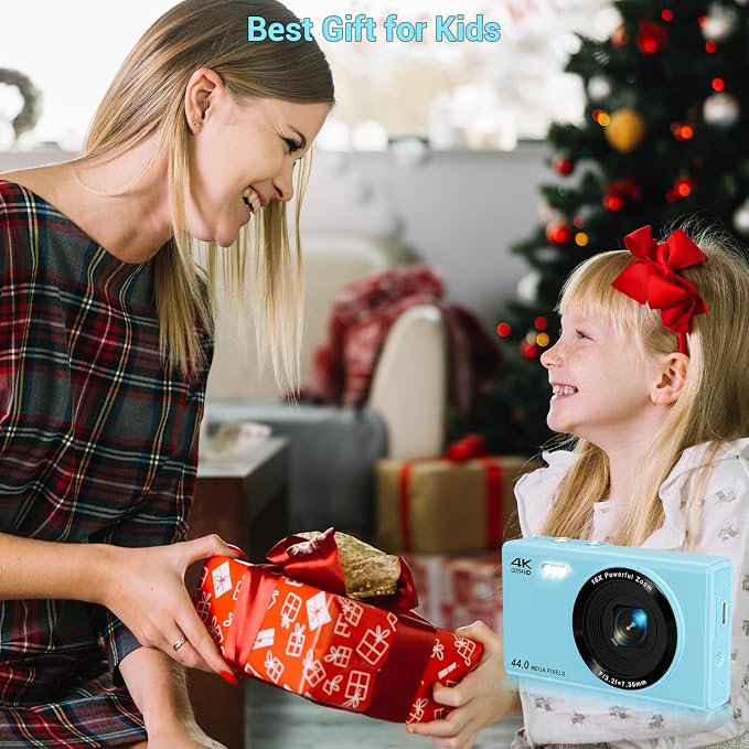 Digital Camera, 4K 44MP Autofocus Point and Shoot Camera with 16X Zoom 2.4" LCD Portable Compact Camera for Kids Teens Boys Girls Adults