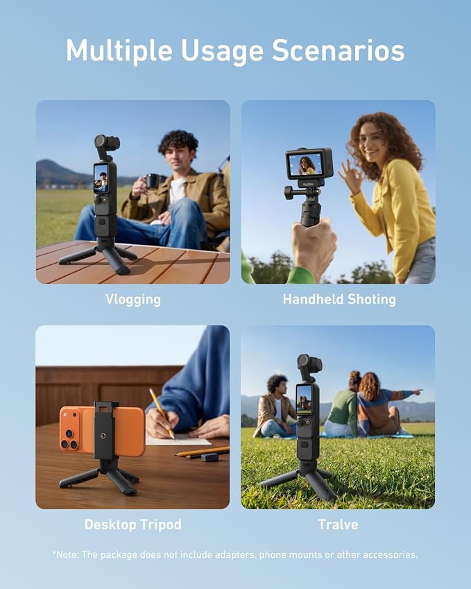 TELESIN Mini Tripod & Grip for DJI Osmo Pocket 3 Camera&Phone, One Click Open Desktop Stand&Handle with 1/4" Screw for DJI Action 6 5pro 4 Nano/Insta 360 X5 X4/Phone/Camera/Digital Device Accessories