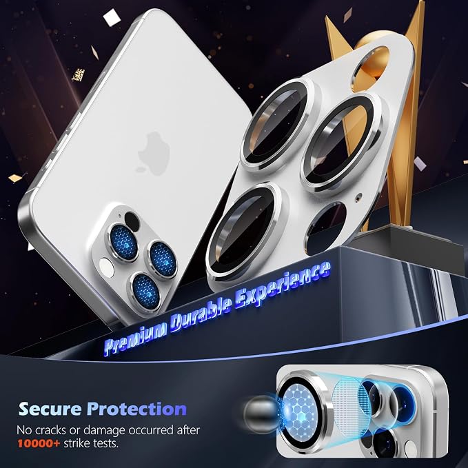 imluckies Alloy Metal Camera Lens Protector for iPhone 16 Pro / 16 Pro Max / 14 Pro / 14 Pro Max, 9H Tempered Glass, Ultra HD, Anti-Scratch, Strong Adhesion, Case Friendly, White Titanium