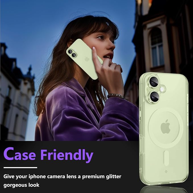 Camera Lens Protector for iPhone 17, Bling Glitter Camera Cover with 9H Tempered Glass Metal Ring, Anti-Scratch Lens Protector for iPhone 17 (Glitter - Green)