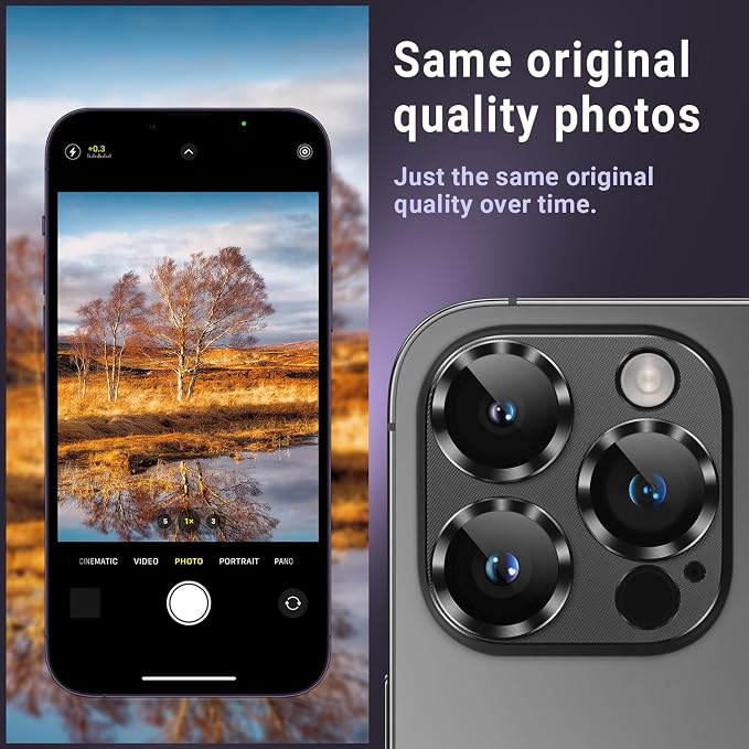 AFARER 2 Pack Camera Lens Protector for iPhone 15 Pro/15 Pro Max, Metal Camera Cover with 9H Tempered Glass Screen Protector Accessories,Drop Protection Len Cover-Grey