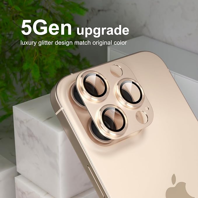 Choiche Compatible for iPhone 16 Pro/iPhone 16 Pro Max Camera Lens Protector, Bling Camera Cover with 9H Tempered Glass Lens Screen Protector Metal Ring Decoration Accessories (Titanium Desert)