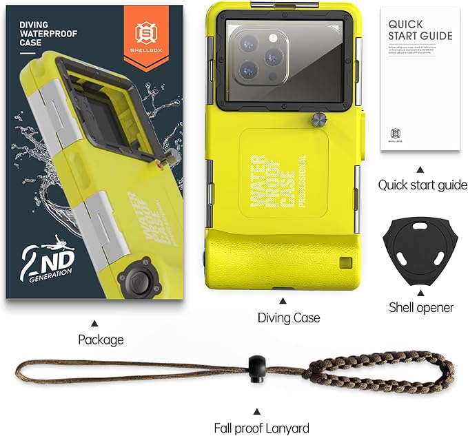 2026 Underwater Snorkeling Diving Phone Case for Phone 17/16/15/14/13/12Pro Max/Galaxy S25/S24/S23.(50ft/15m) Professional Scuba Dive Waterproof Case Underwater Photo Video(Yellow)