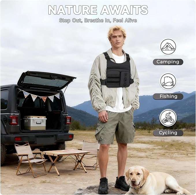 Criuage Outdoor Chest Bag for Men, Lightweight Running Vest with Water Bottle Pocket, EDC Chest Pack for Hiking, Cycling