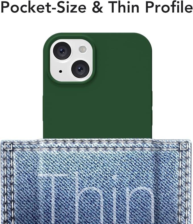 for iPhone 15 Plus/ 14 Plus Case Silicone Compatible with Magsafe Case, Ultra Slim Thin Magnetic Phone Cases Mag Safe, Cute Soft Rubber Gel Matte Wireless Charging Cover for Women, Dark Green