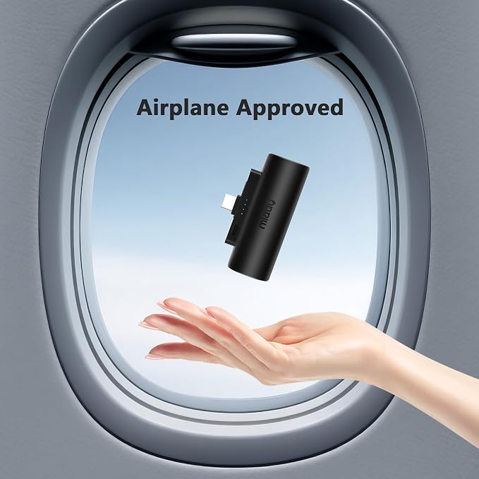 Miady 2-Pack Mini Portable Charger Built-in USB C Connector Small PowerBank | 5000mAh丨Lightweight丨for Backpack Travel丨Compatible with iPhone 17 Galaxy Android丨Ultra-Compact丨Flight-Safe丨18Wh丨Blue+Pink