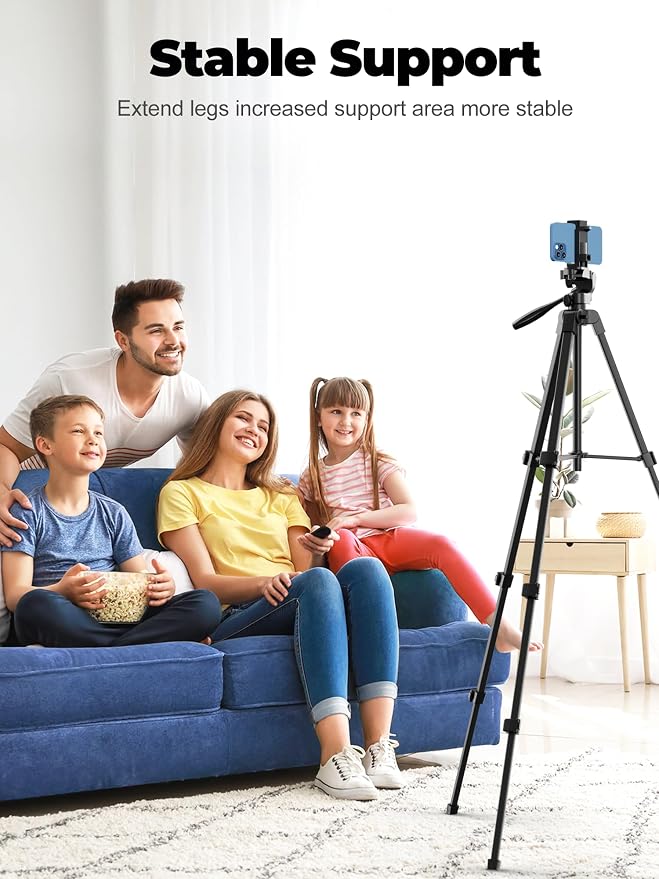 EMART 61’’ Phone Tripod Stand with Flexible Gooseneck, Portable Tripod for iPhone and Camera, Overhead Cellphone Holder with Remote for iPad Tablet Cooking Video Youtuber Vlogging Recording