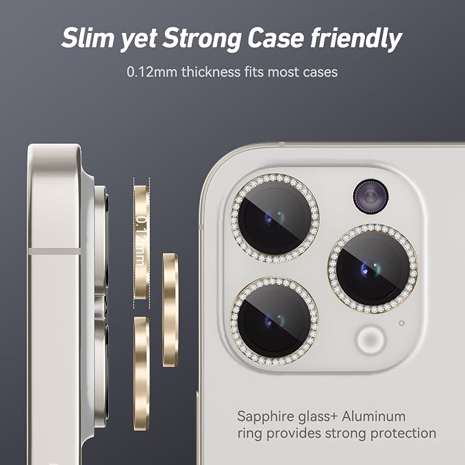 Jeluse Camera Lens Protector for iPhone 17 Pro Max/17 Pro/16 Pro Max/16 Pro/15 Pro Max/15 Pro/14 Pro Max/14 Pro, 9H Tempered Glass Screen Protector Cover Alignment Kit Metal Individual Ring