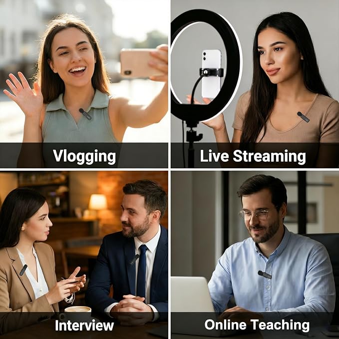 JHO Mini Microphone for iPhone & Android,16H Battery, Noise Cancelling Lavalier Microphone, Clip On Lapel Mic Pro for Content Creators Vlogging/YouTube/Tiktok/Streaming/Interview/Video Recording