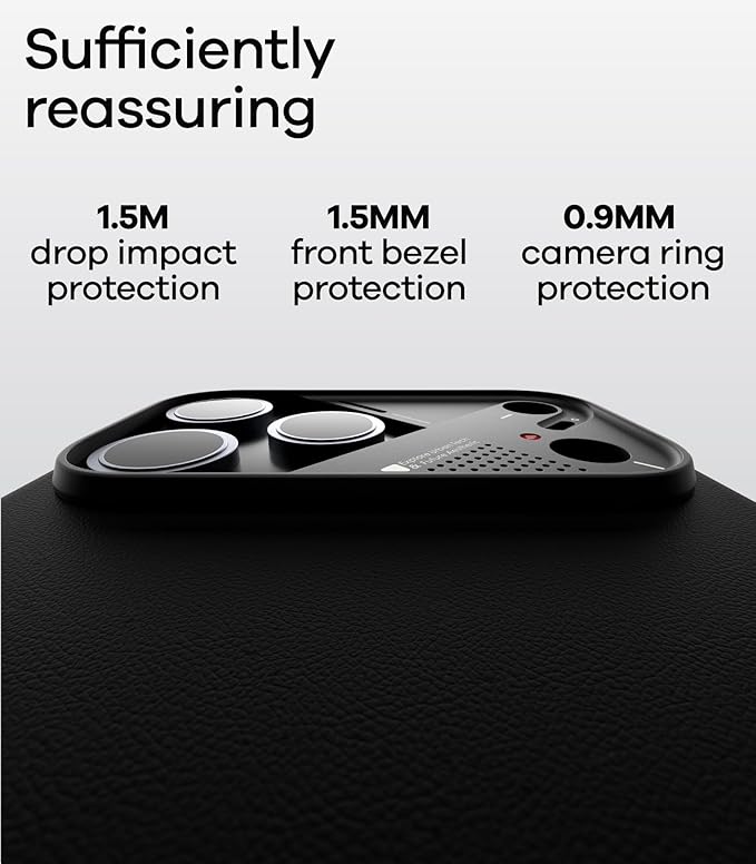 Aulumu A17 Vegan Leather CoolHyper iPhone 17 Pro Case | Camera Control | with Cooling Fins | Luxury Comfort | Compatible with MagSafe | Complete Wrap-Around - Black