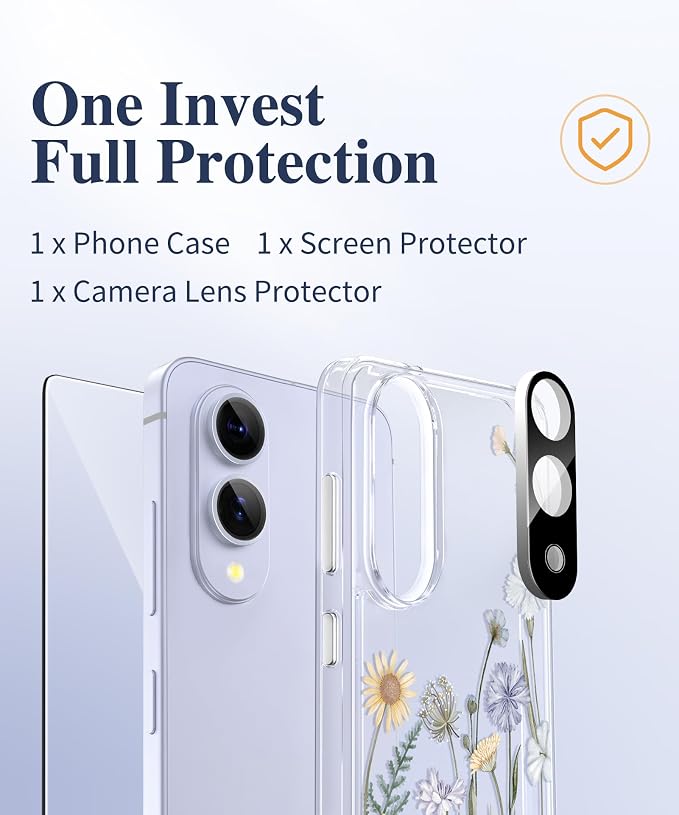 GVIEWIN for Samsung Galaxy S25 Edge Case, Clear Floral Shockproof Protective Women Phone Case, Non-Yellowing, Screen&Camera Lens Protector for Galaxy S25 Edge 6.7",Vibrant Spring