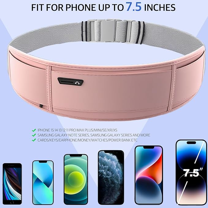 Running Belt for Phone – Adjustable Running Waist Pack with 3 Pockets Fits Up to 7.2 Inch Phones, Slim Running Fanny Pack for Men & Women Jogging Hiking Fitness (Pink)