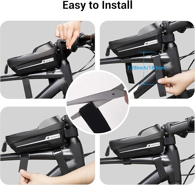 whale fall Bike Frame Bag Waterproof, 3D Eva Hard Shell, Bike Phone Holder, Bicycle Top Tube Bag, Cycling Pouch with Rain Cover, Bike Accessories for Phones Under 7"