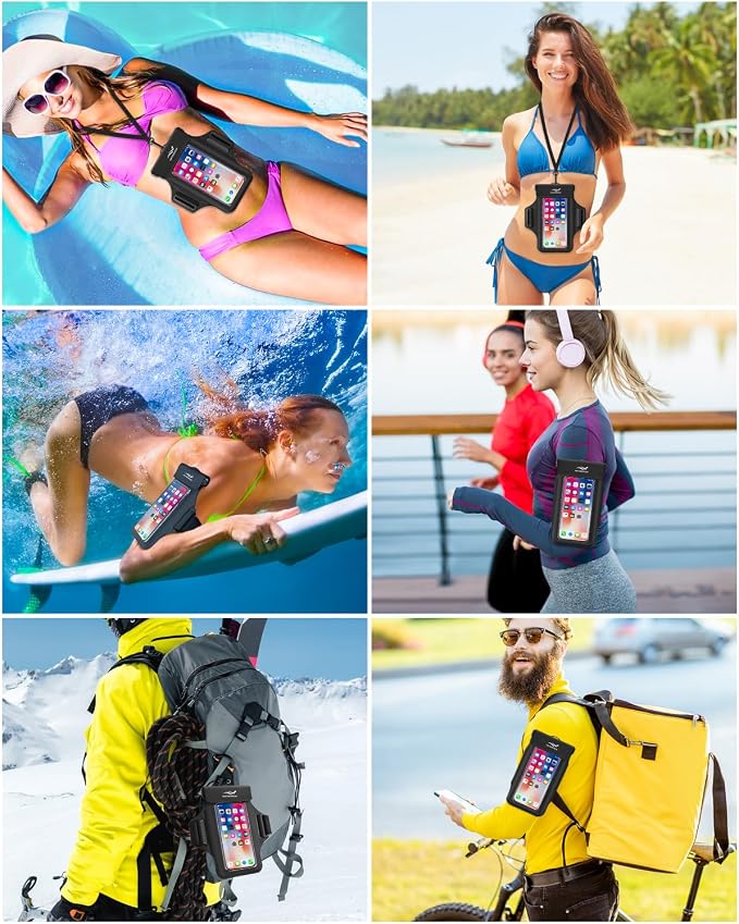 2-in-1 Underwater Waterproof Phone Pouch &Phone Armband for Phones up to 6.7", IPX8 Floating Water Proof Phone Case with Detachable Strap, Dry Bags Waterproof, Beach Vacation Essentials