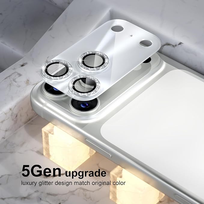Choiche Compatible for iPhone 17 Pro Max Camera Lens Protector, Bling Camera Cover with 9H Tempered Glass Lens Screen Protector Metal Ring Decoration Accessories 6.9-inch (Light-Silver)