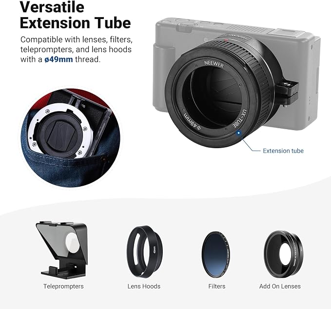 NEEWER Wide Angle Lens Compatible with Sony ZV-1 II (ZV-1 M2), 2 in 1 HD 18mm Wide Angle + 10X Additional Macro Lens with Extension Tube, Bayonet Mount Camera Accessories Photography, LS-86