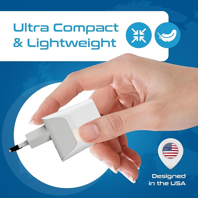 Ceptics European Travel Plug Adapter – Compact Type C & F Adapter with USB-C & A + USA Input – Safe Grounded Schuko Adapter – Travel Charger for France, Germany & More – CTU-9-9C-PK | European Adapters for Travel, Type C & E/F, Grounded Schuko Adapter ...