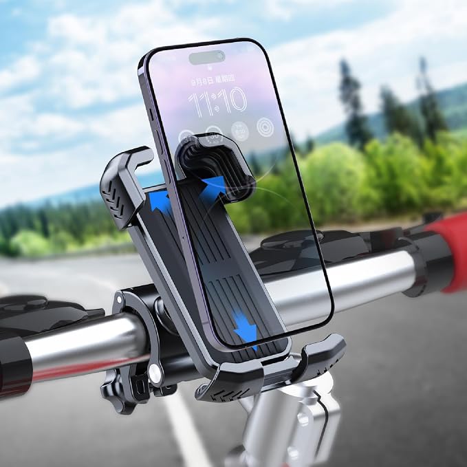 Motorcycle Phone Mount, Bike Phone Holder Handlebar for iPhone Samsung Android 4-7" Smartphones, Cell Phone Clamp, E-Bike Scooter Golf Cart Accessories kit