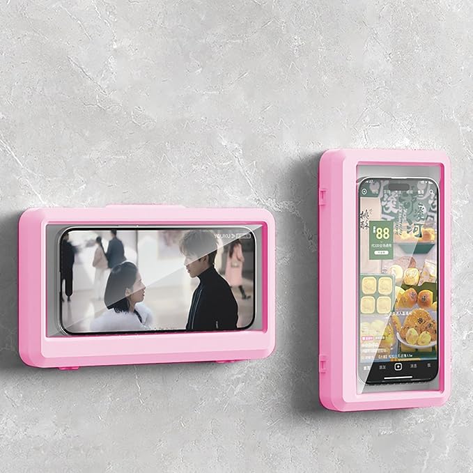 YIKANGHENG Bathroom Phone Waterproof Case, 7.5 in x 4.3 in Pink Plastic 360 Degree Rotatable Shower Phone Waterproof Box with Touch Screen (Pink)